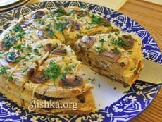 Блинный торт с грибами и сыром. Пошаговый фоторецепт.