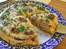 Блинный торт с грибами и сыром. Пошаговый фоторецепт.